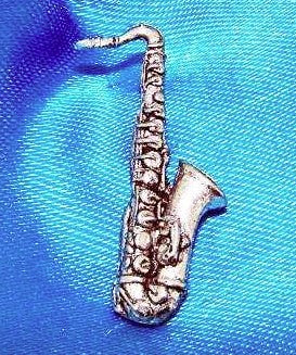Saxophone Jazz Musician polished pewter metal lapel pin image 1