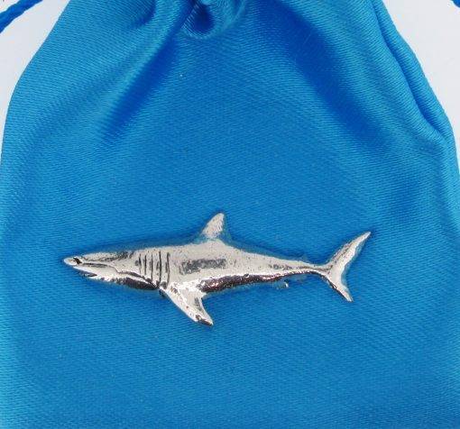 Shark polished pewter metal lapel pin badge image 2
