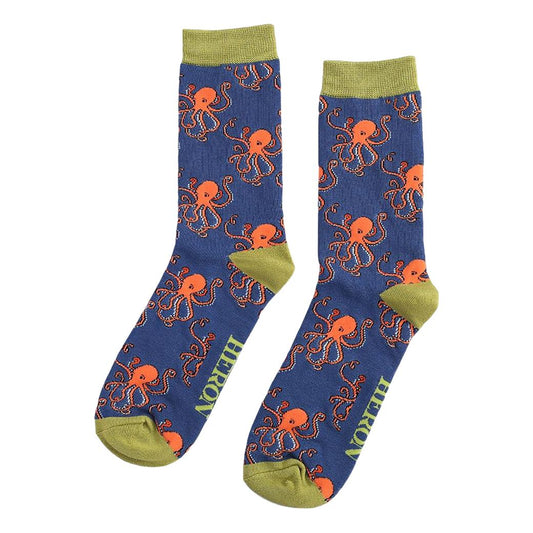 Octopuses on Navy Mens Novelty Ankle Socks Adult One Size image 0