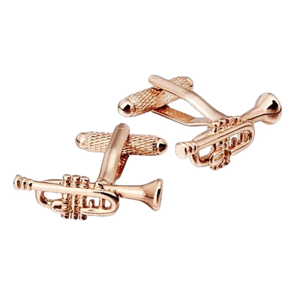 Trumpet rose gold-plated torpedo cufflinks in padded gift box image 0
