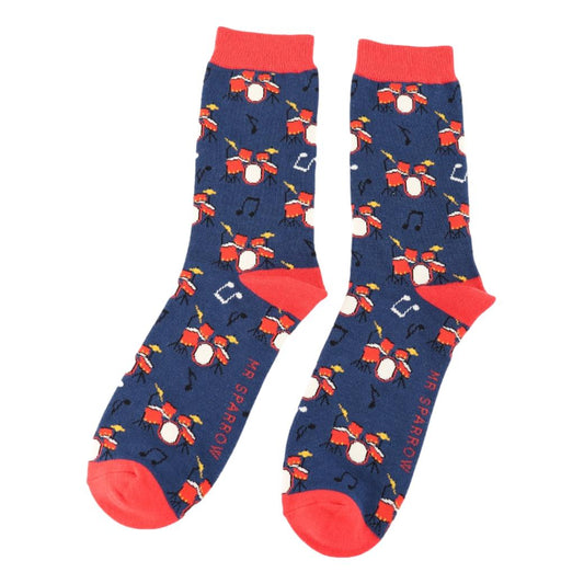 Drum Kits on Navy Blue Mens Novelty Ankle Socks Adult One Size image 0