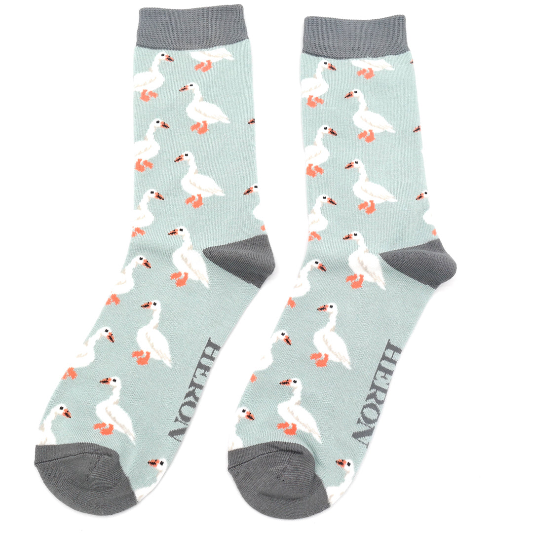 White Ducks on Duck Egg Mens Novelty Ankle Socks Adult One Size image 0