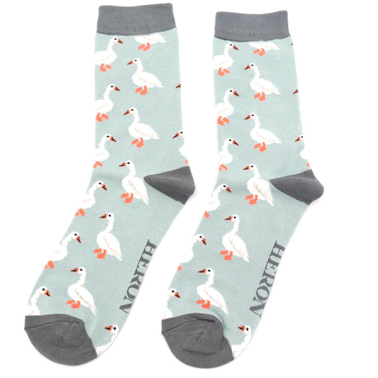 White Ducks on Duck Egg Mens Novelty Ankle Socks Adult One Size image 0