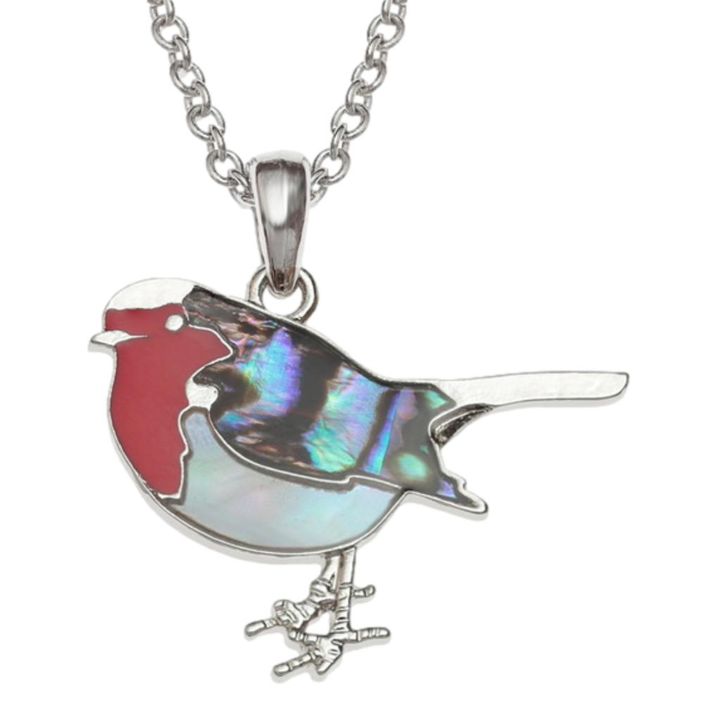 Red Robin Paua shell rhodium-plated pendant and earrings set image 3