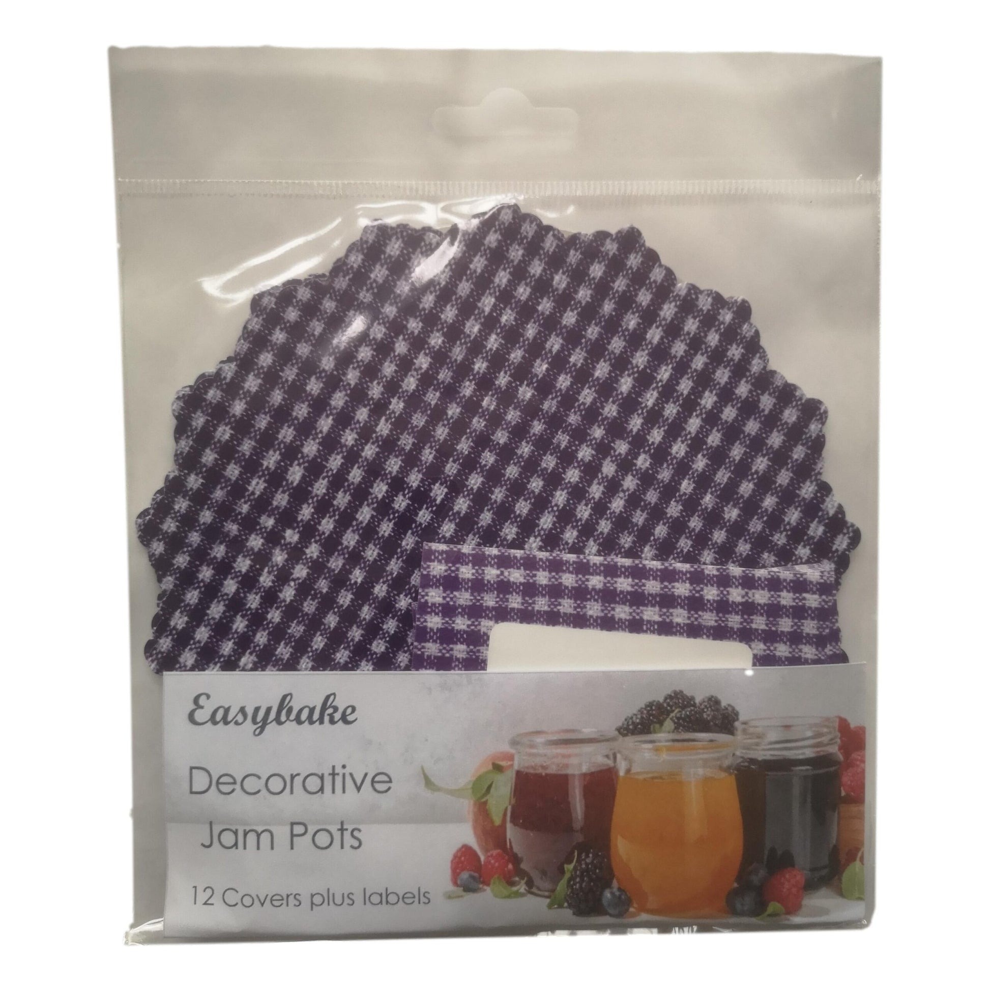 12 Blue Gingham Jam Pot Covers, Wax Discs, Rubber Bands and Self-Adhesive Labels image 0