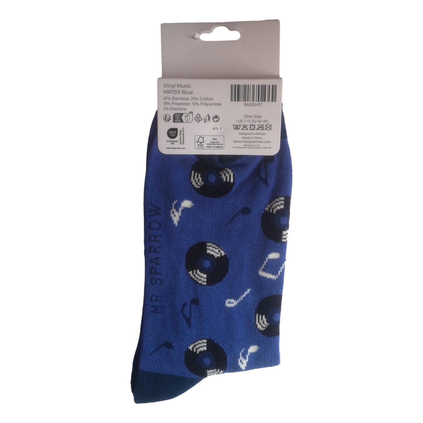 Vinyl Records on Blue Mens Novelty Ankle Socks Adult One Size image 1