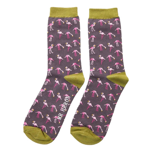 Pink Flamingos on Charcoal Grey Mens Novelty Ankle Socks Adult One Size image 0