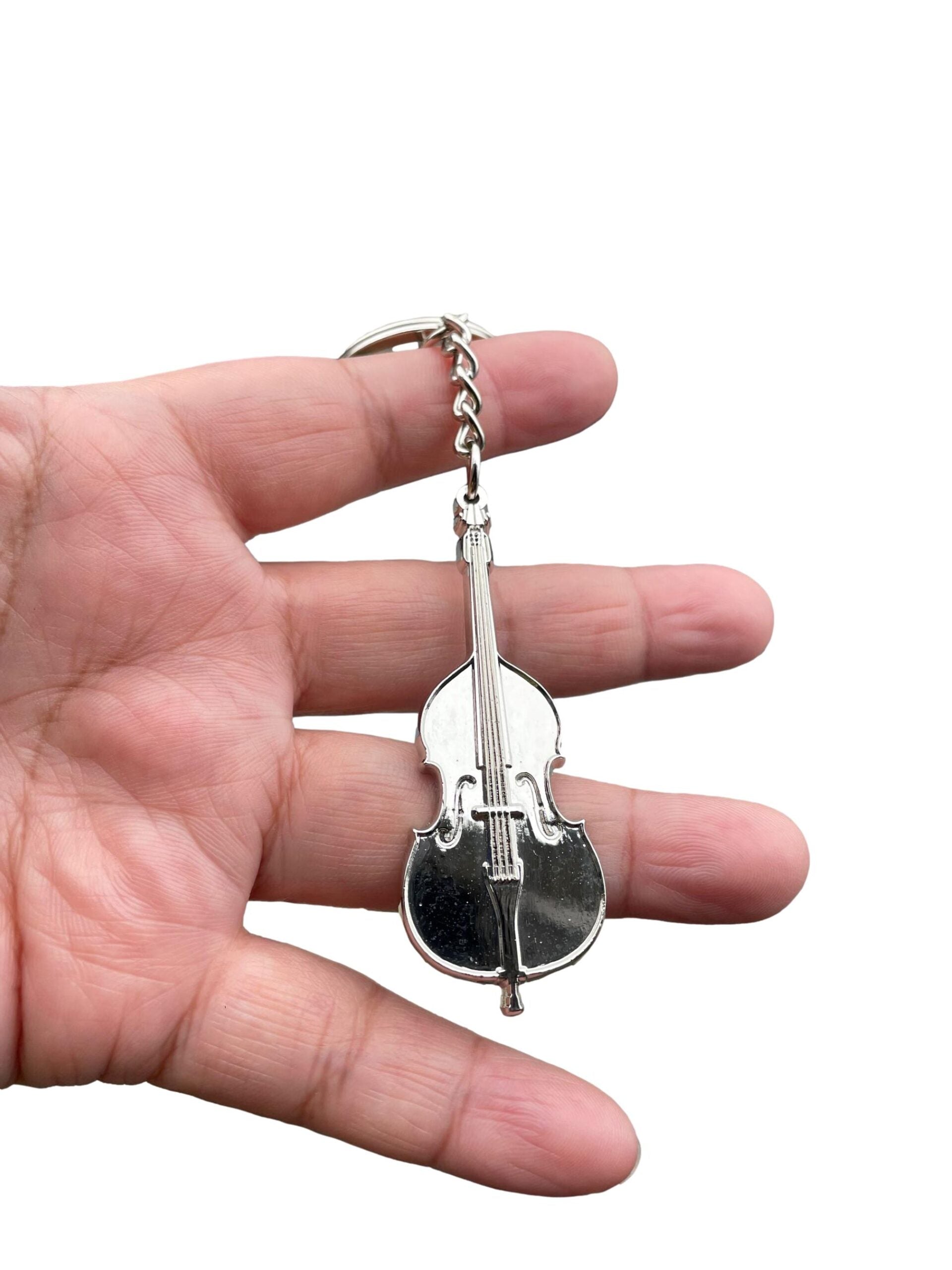 Double (String/Jazz) Bass polished silver-plated keyring image 1