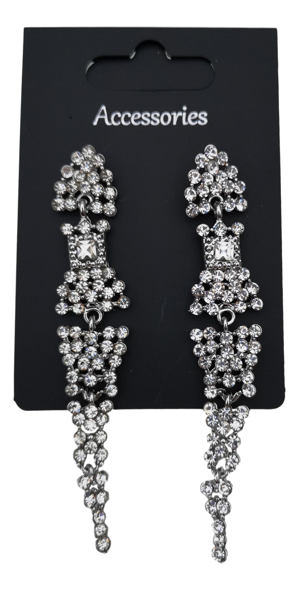 Sparkly dangly triangle silver-plated diamante crystal earrings image 1