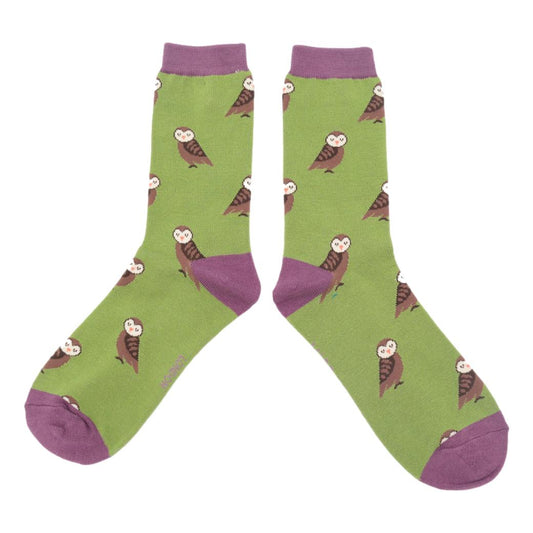 Cute Owls on Green Womens Novelty Ankle Socks Adult One Size image 0