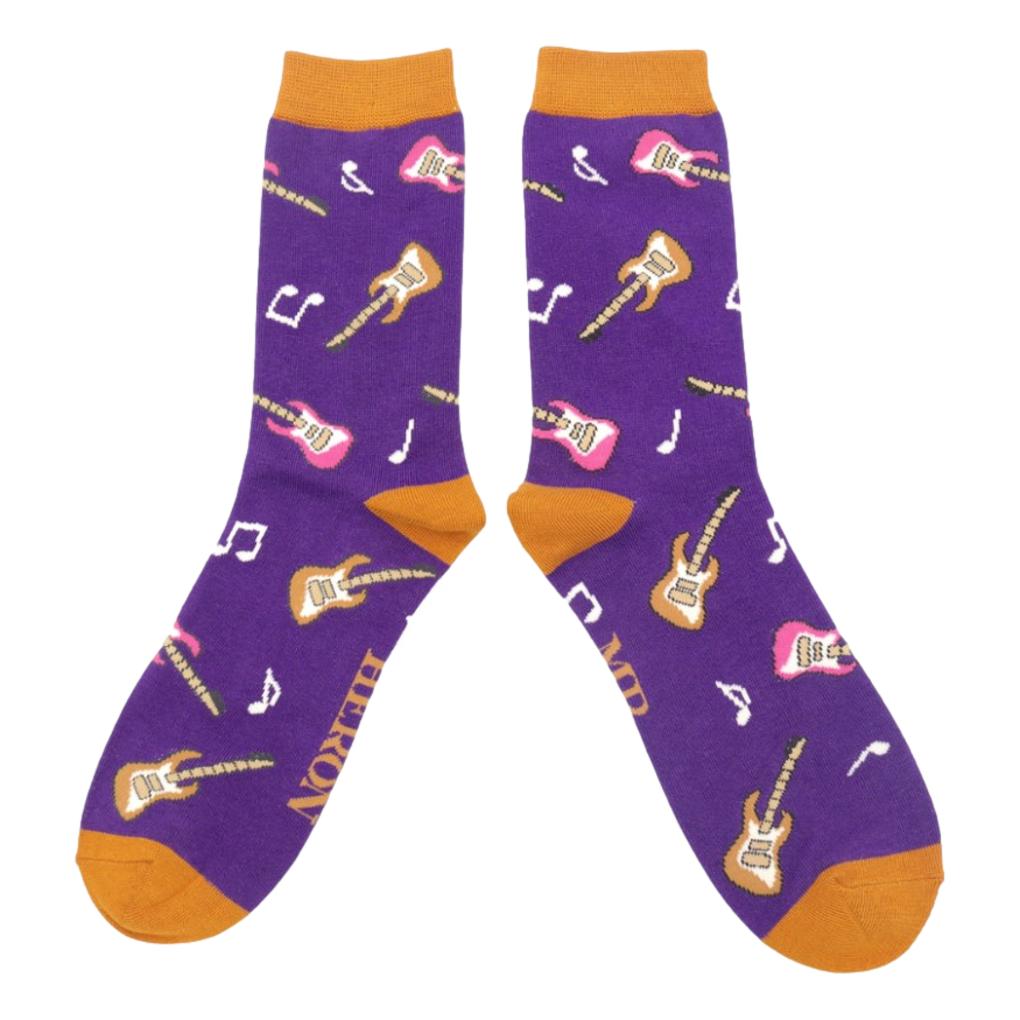 Electric Guitars on Purple Mens Novelty Ankle Socks Adult One Size image 0