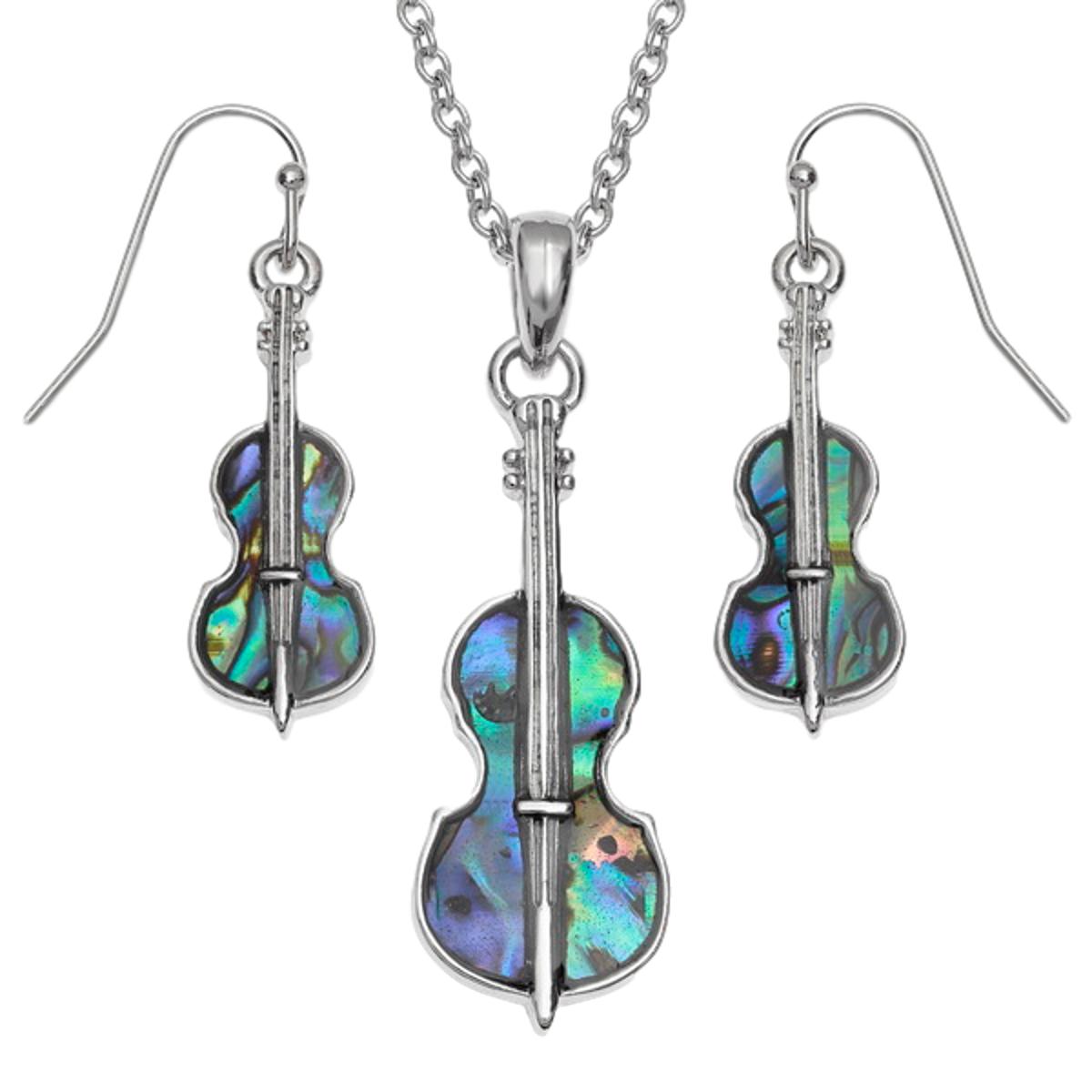 Cello Paua shell rhodium-plated pendant and earrings set image 0