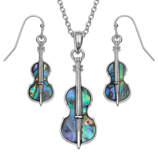 Cello Paua shell rhodium-plated pendant and earrings set image 0