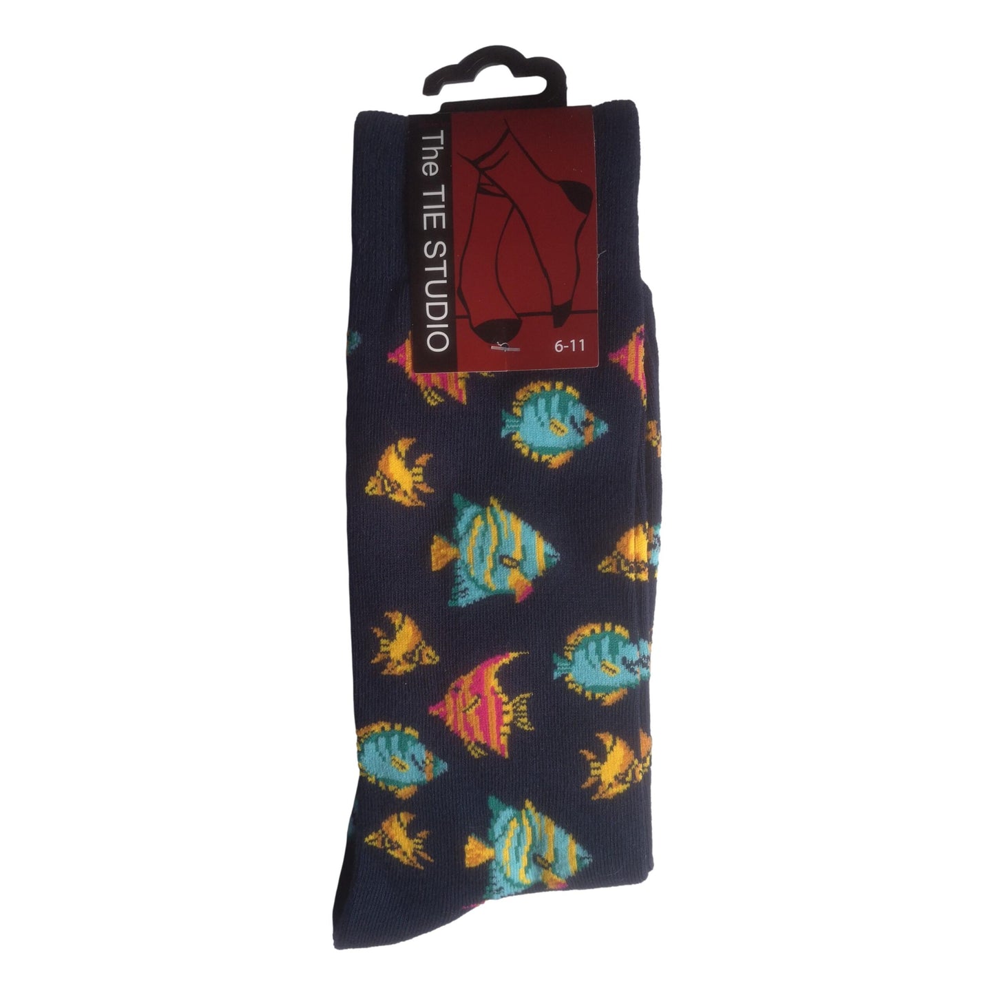 Tropical Fish on Navy Unisex Novelty Ankle Socks Adult Size 6-11 image 0