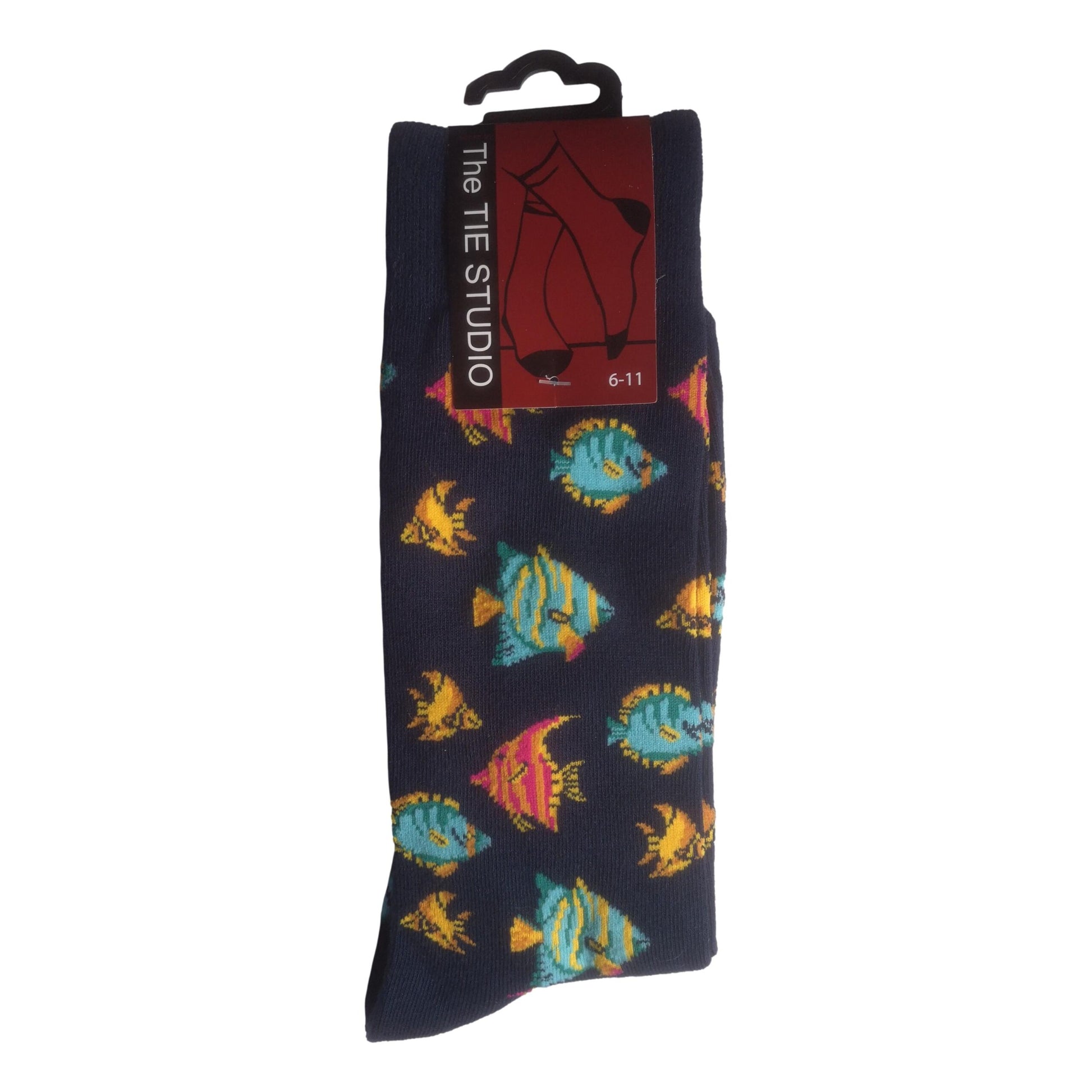 Tropical Fish on Navy Unisex Novelty Ankle Socks Adult Size 6-11 image 0