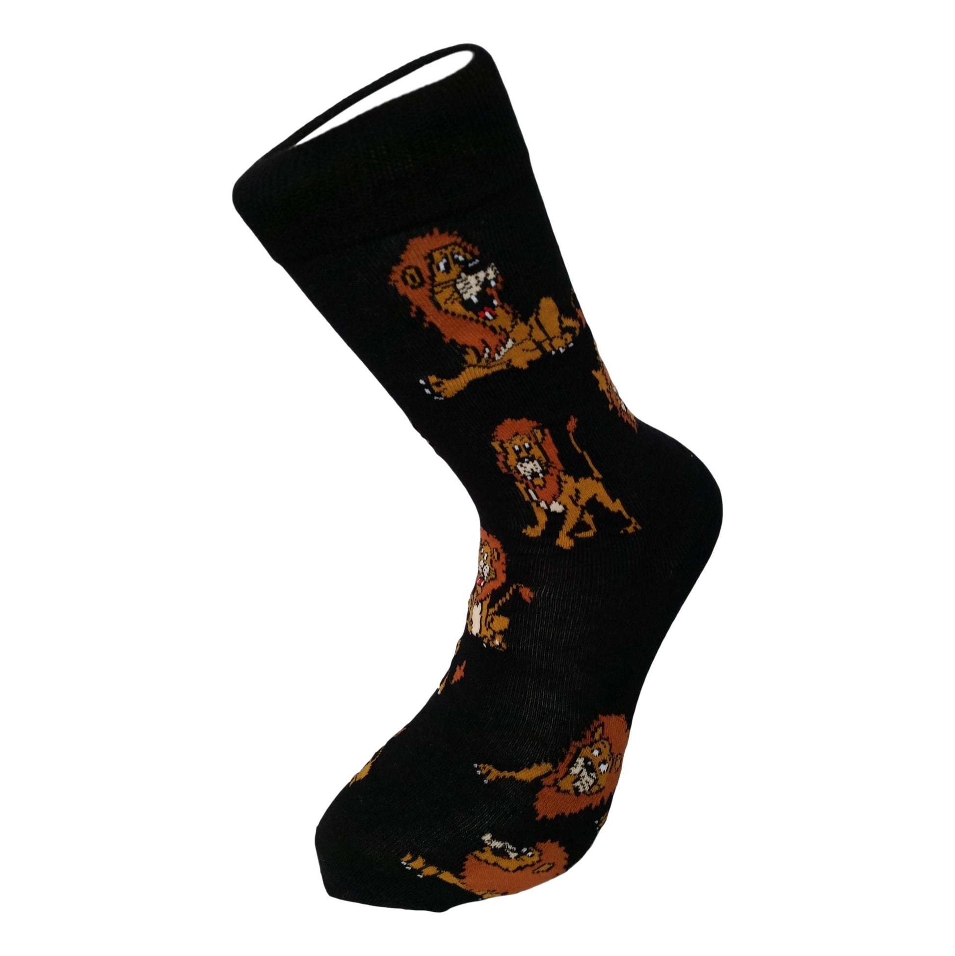 Cartoon Lions on Black Unisex Novelty Ankle Socks Adult Size 6-11 image 0