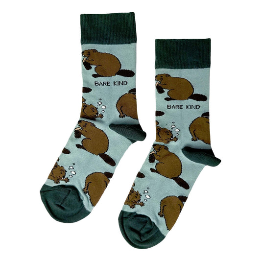 Save The Beavers Pale Green Unisex Novelty Ankle Socks Adult UK Size 4-7 image 0