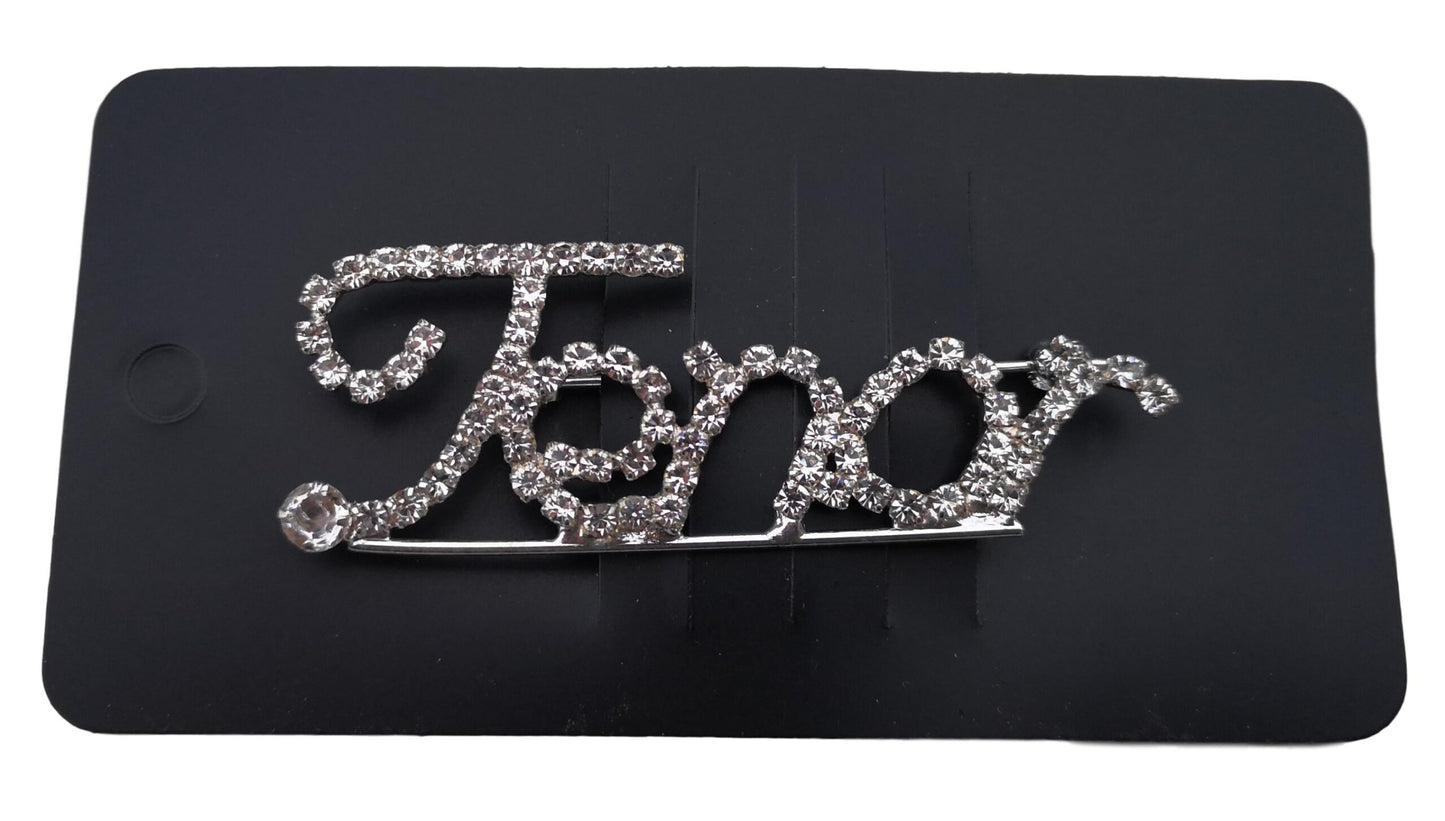 Tenor Barbershop script style diamante crystal pin brooch image 1