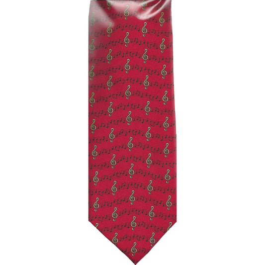 Treble Clefs on wavy music stave red Sleeved Polyester Novelty Tie image 0