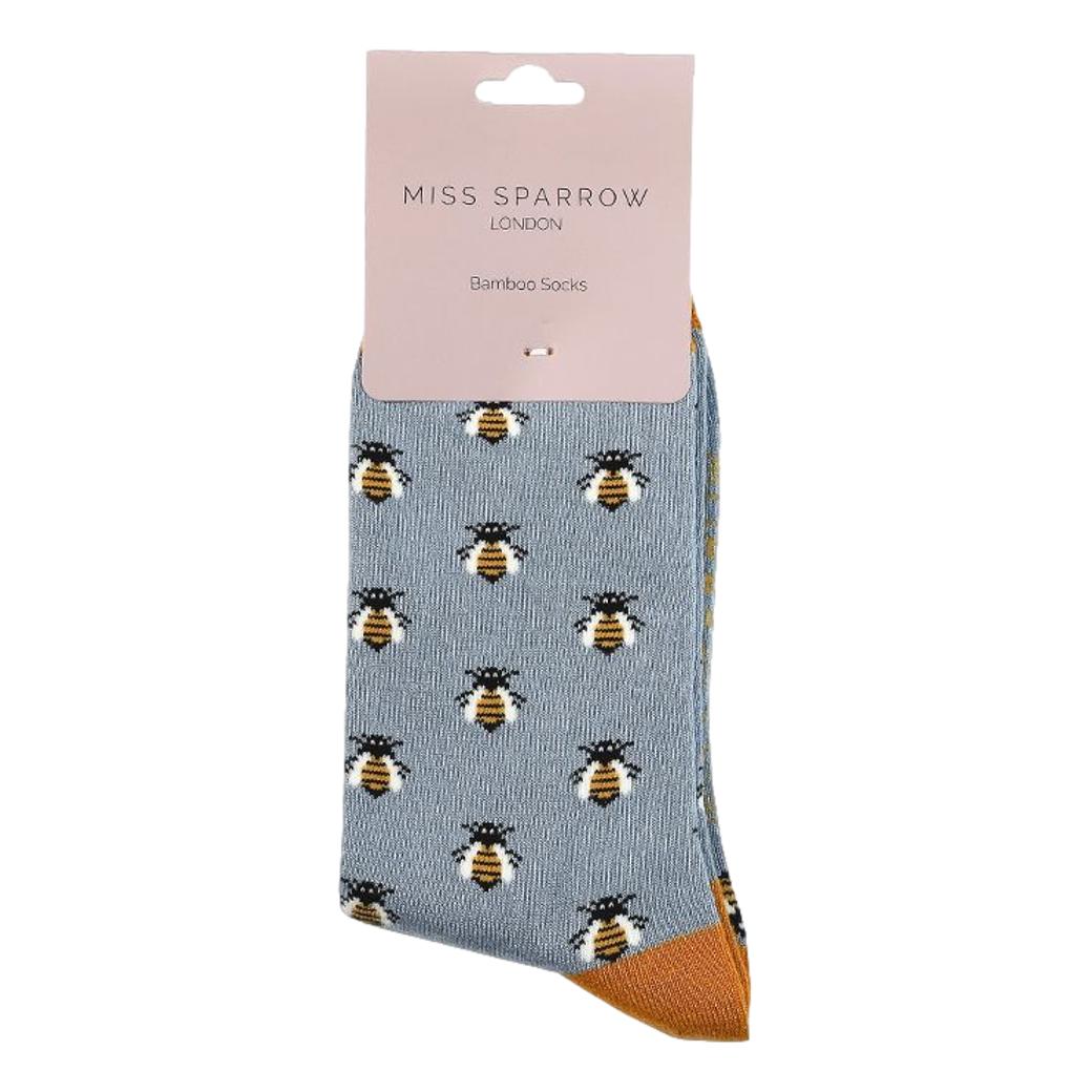 Honey Bees on Faded Denim Blue Ladies Novelty Ankle Socks Adult One Size image 1