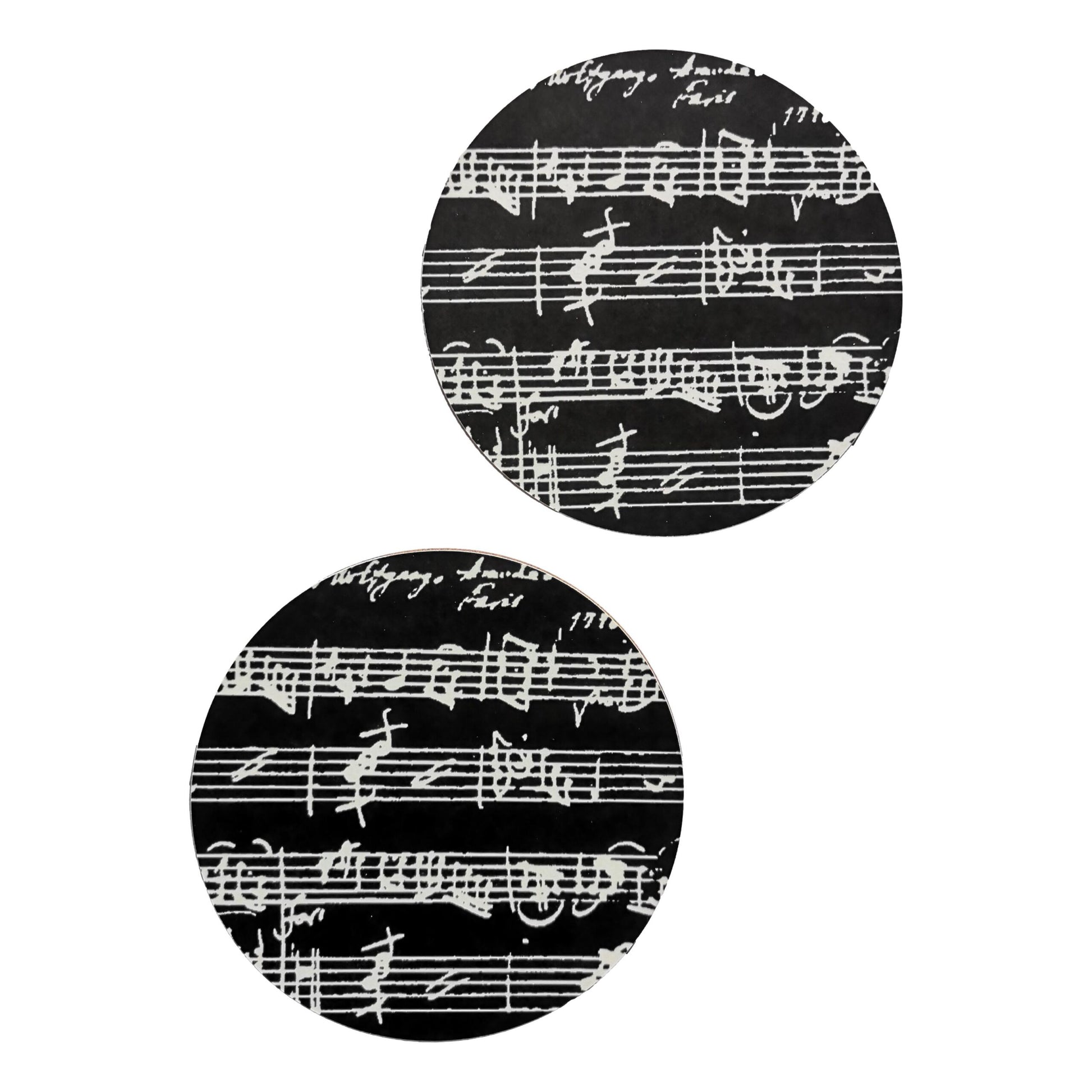 A pair of black Mozart Music Manuscript Mug Mats image 0