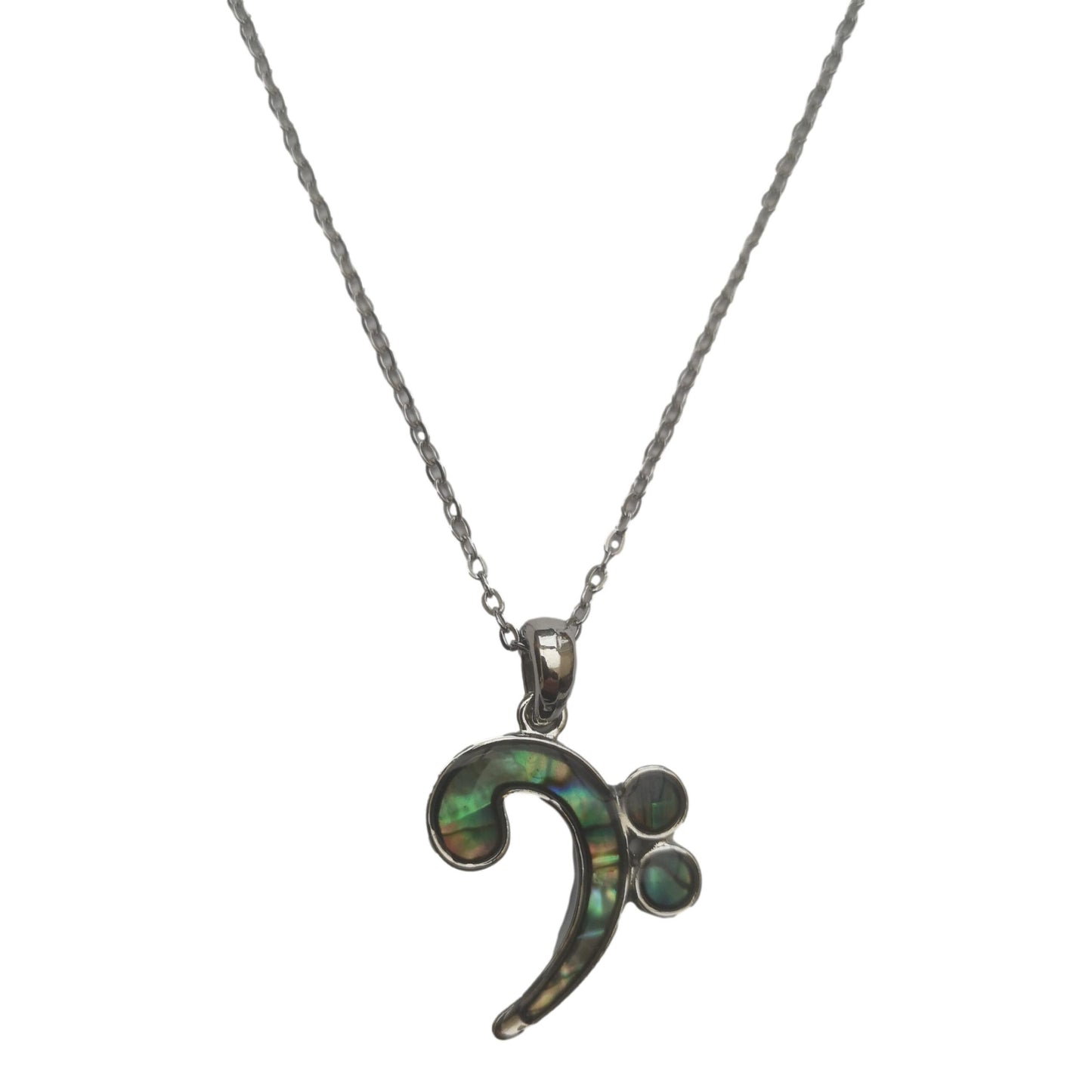 Bass Clef Music Paua shell rhodium-plated pendant image 0