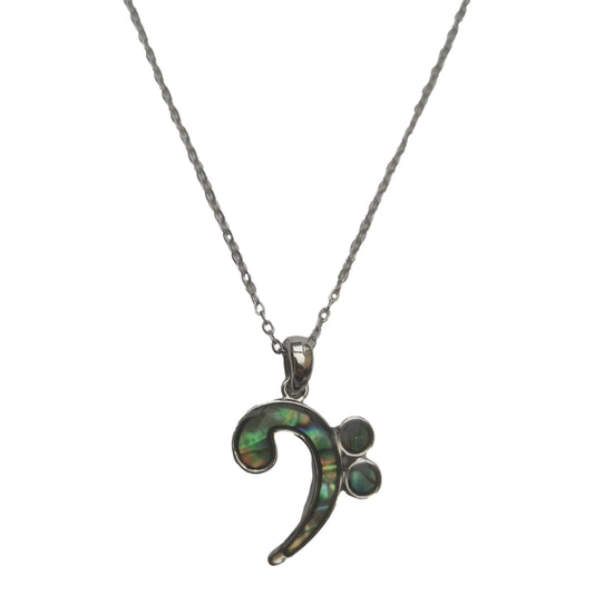 Bass Clef Music Paua shell rhodium-plated pendant image 0