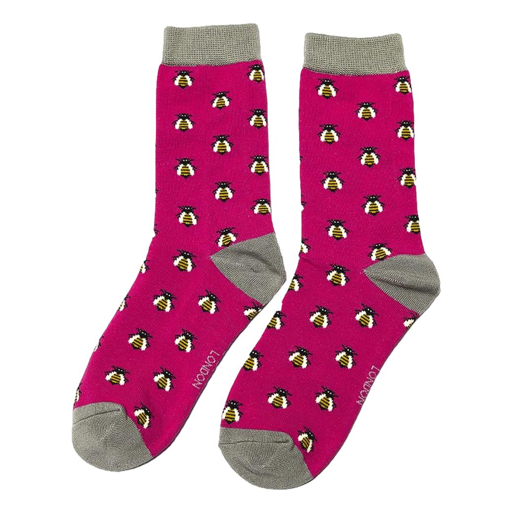 Honey Bees on Hot Pink Ladies Novelty Ankle Socks Adult One Size image 0