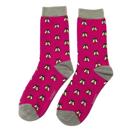 Honey Bees on Hot Pink Ladies Novelty Ankle Socks Adult One Size image 0