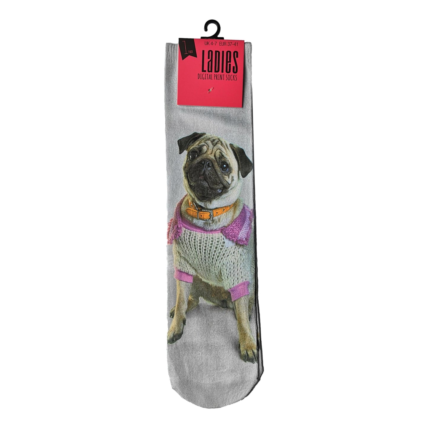 Pug Dog Digital Print Womens Tube Socks Adult One Size image 1