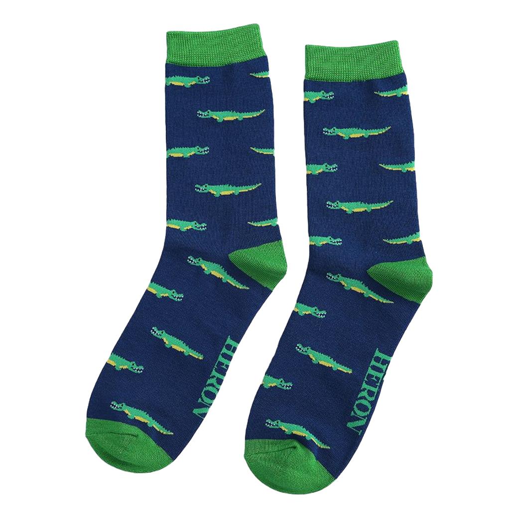 Crocodiles on Navy Mens Novelty Ankle Socks Adult One Size image 0