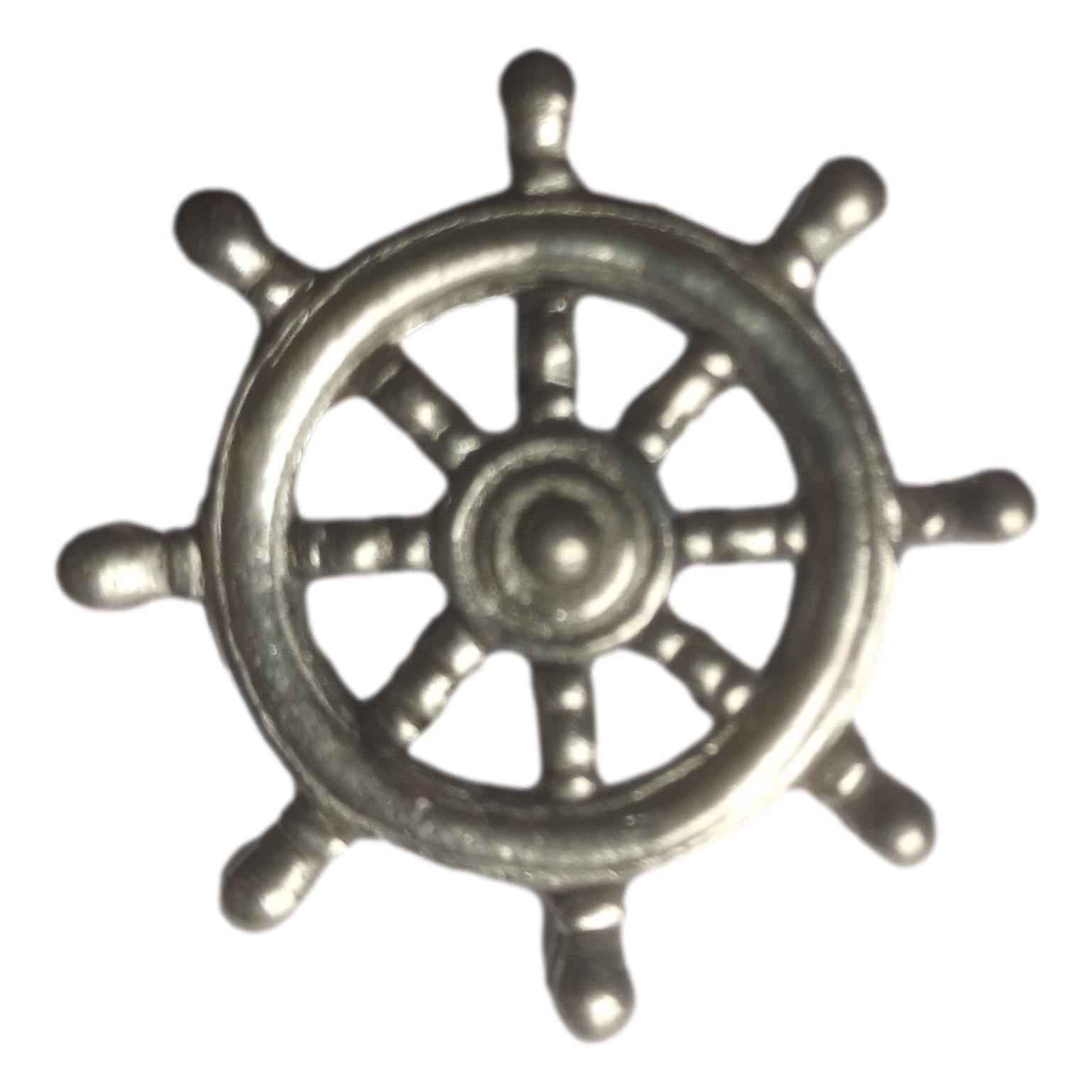 Ship's Wheel polished pewter metal lapel pin badge image 0