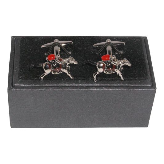 Horse and Jockey style silver-plated torpedo cufflinks in padded gift box image 0