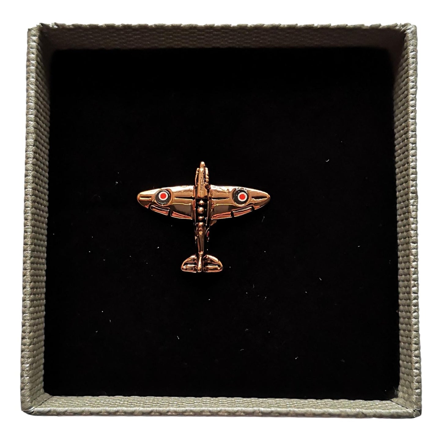 Spitfire Plane rose gold-plated lapel pin in padded gift box image 1