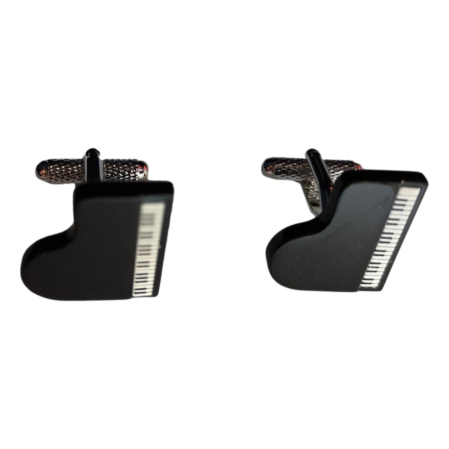 Black Grand Piano top silver-plated torpedo cufflinks in padded gift box image 0