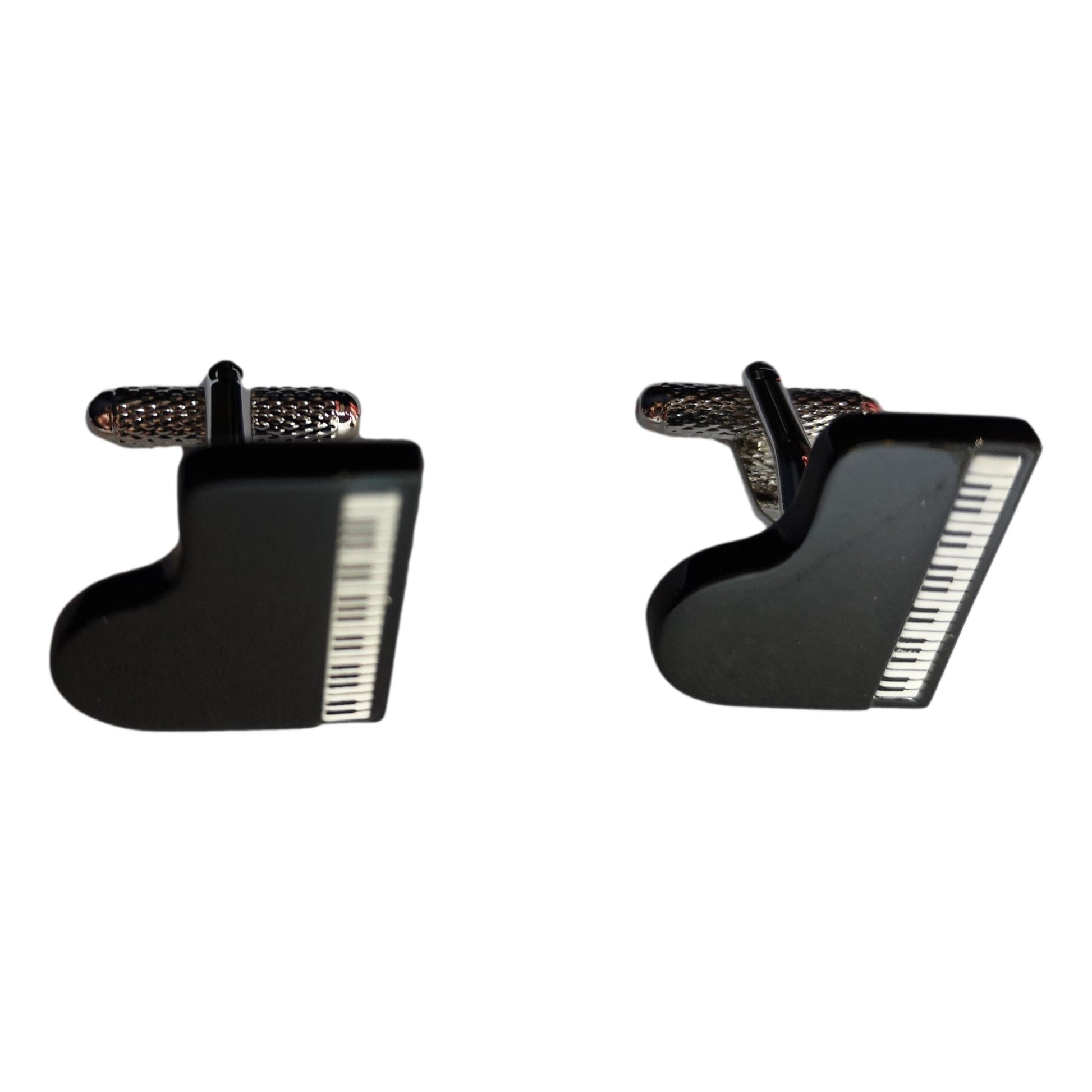 Black Grand Piano top silver-plated torpedo cufflinks in padded gift box image 0