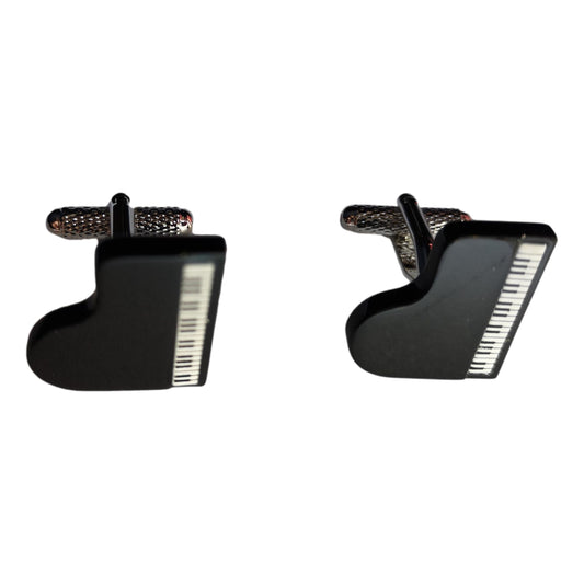 Black Grand Piano top silver-plated torpedo cufflinks in padded gift box image 0