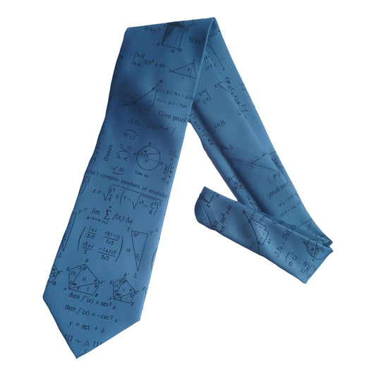Complex Maths Mathematical Symbols Equations Sleeved Blue Polyester Novelty Tie Gift image 0
