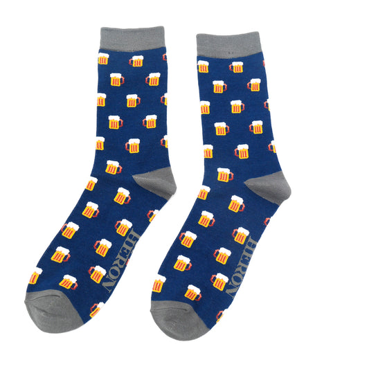 Beer Mugs on navy Mens Novelty Ankle Socks Adult One Size image 0