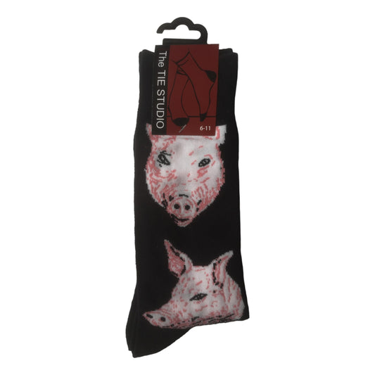 Pig Faces Black Unisex Novelty Ankle Socks Adult Size 6-11 image 0