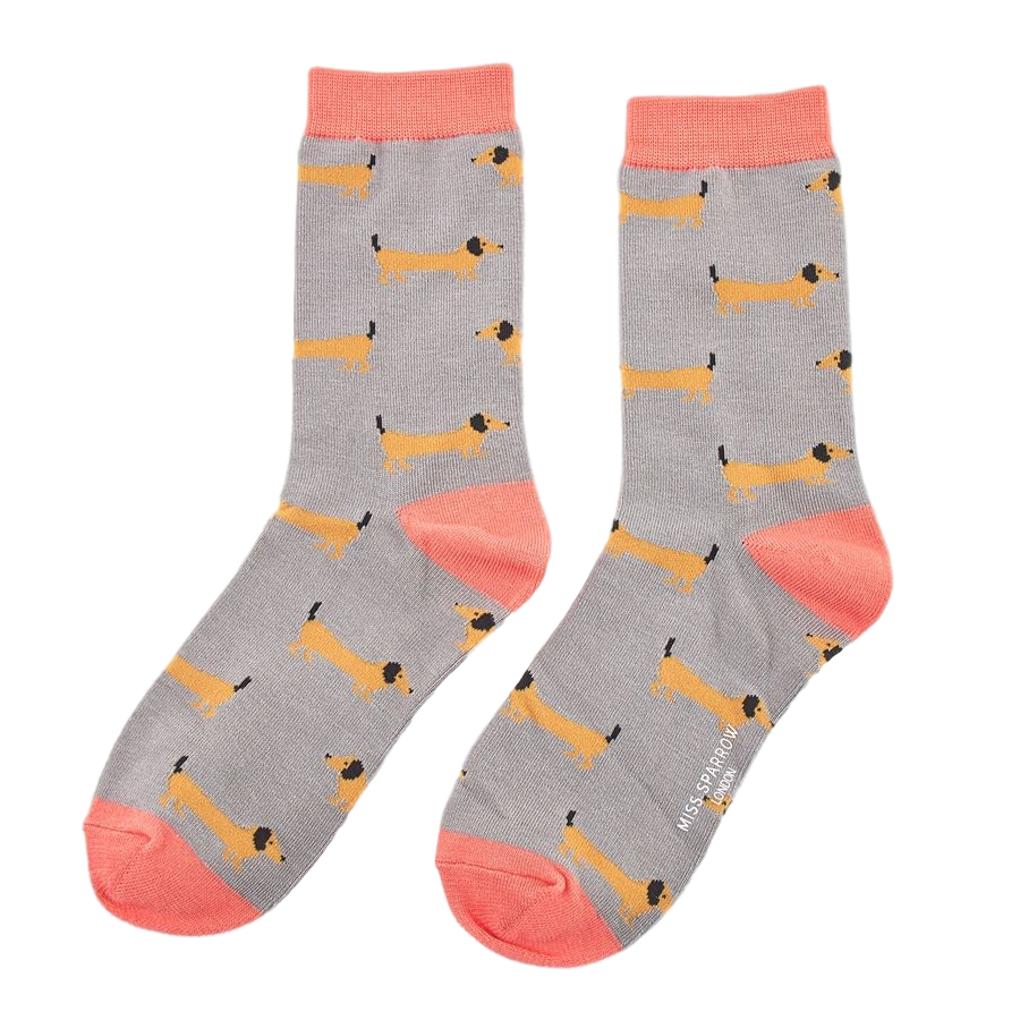 Sausage Dog Grey Womens Novelty Ankle Socks Adult One Size image 1