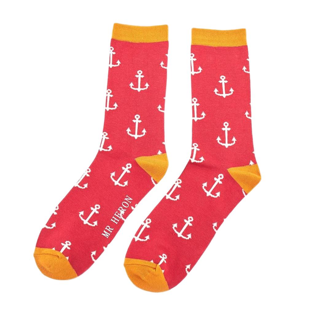 Anchors on red Mens Novelty Ankle Socks Adult One Size image 0