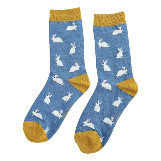 Rabbits on Blue Ladies Novelty Ankle Socks Adult One Size image 0