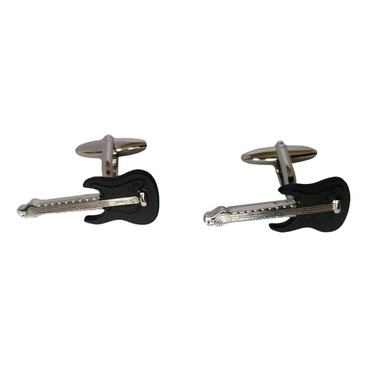 Matt black Electric Guitar silver-plated torpedo cufflinks in padded gift box image 0