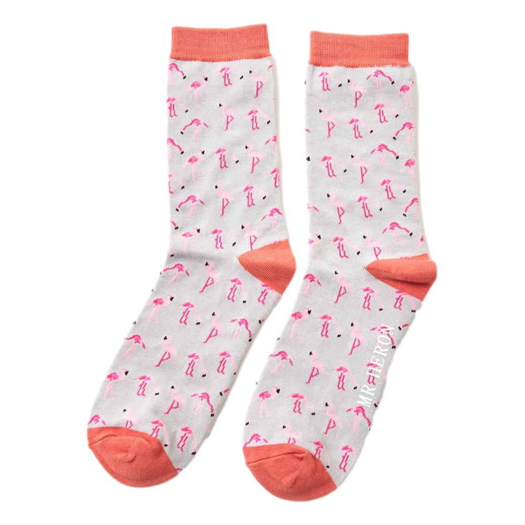 Pink Flamingos on Silver Mens Novelty Ankle Socks Adult One Size image 0