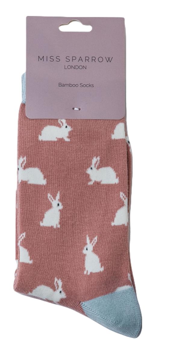 Rabbits on Dusky Pink Womens Novelty Ankle Socks Adult One Size image 1