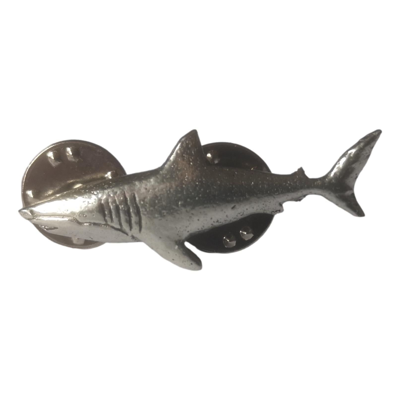 Shark polished pewter metal lapel pin badge image 1