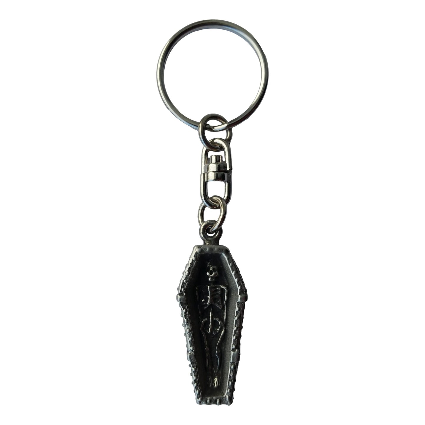 Skeleton in coffin pewter metal keyring image 0