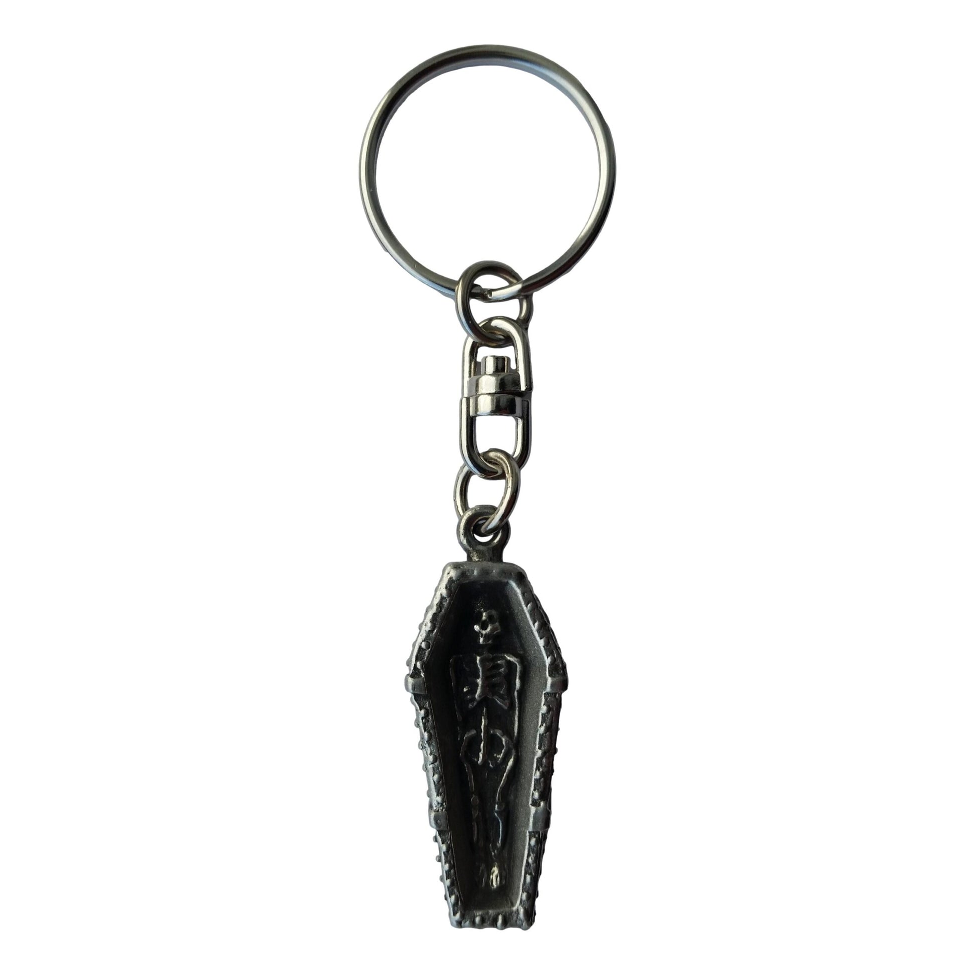 Skeleton in coffin pewter metal keyring image 0