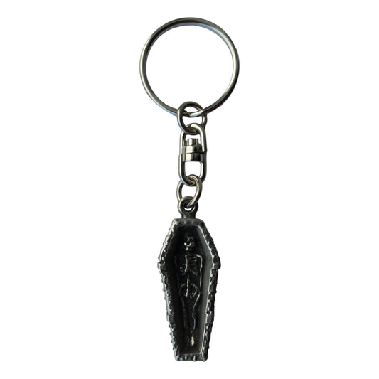 Skeleton in coffin pewter metal keyring image 0